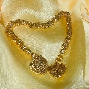 Fashion Jewelry Gold Heart Charm Necklace - Shiny Gold Tone